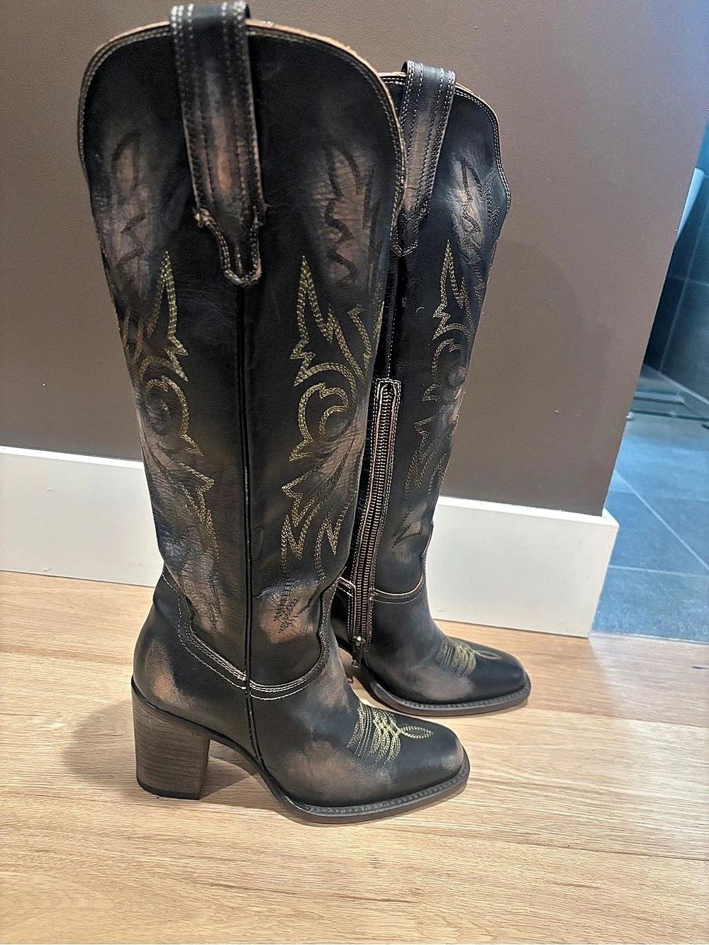 Freebird Panama Leather Heeled Boots Black & Brown US 7